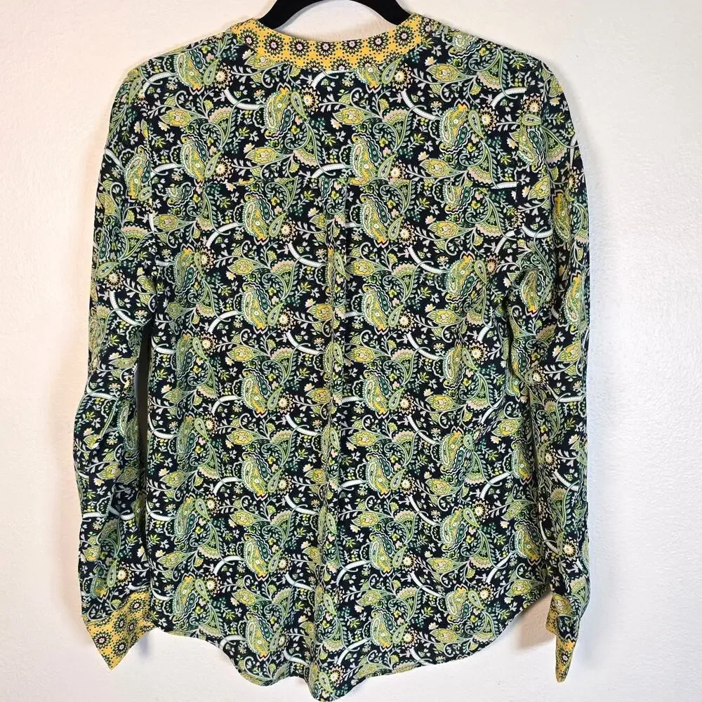 Boden Silk Blouse Women's 4R Multicolored Paisley Floral Popover Preppy Classic